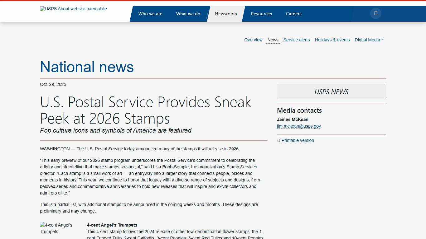 U.S. Postal Service Provides Sneak Peek at 2026 Stamps - Newsroom - About.usps.com