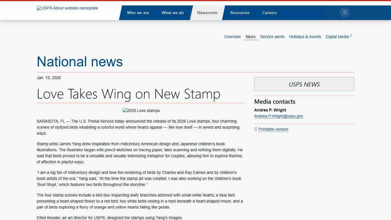 Love Takes Wing on New Stamp - Newsroom - About.usps.com