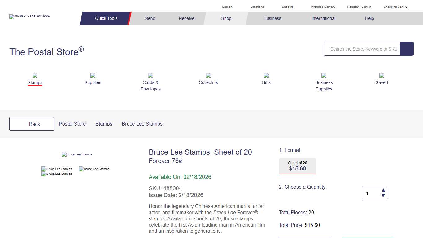 Bruce Lee Stamps Stamp USPS.com